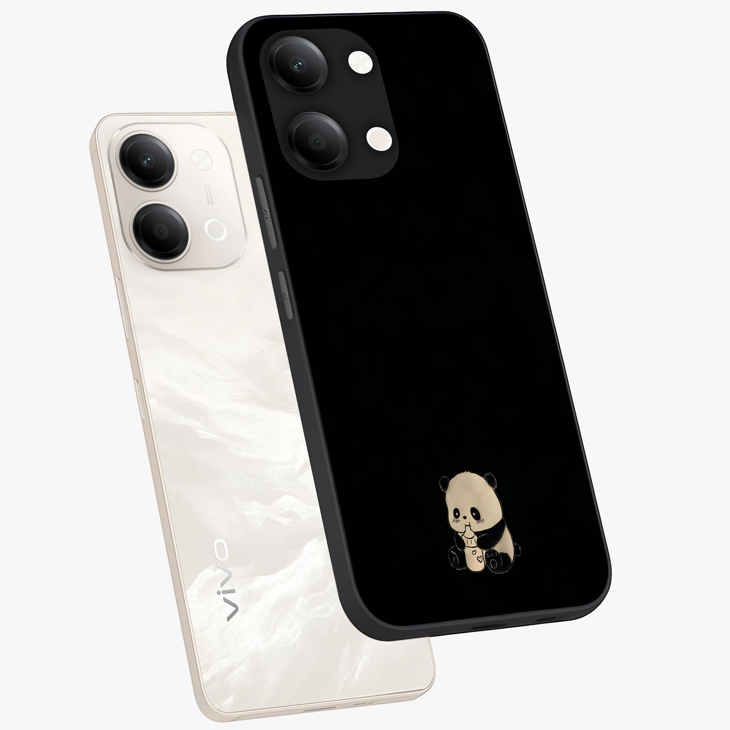 Midnight Panda Love Glass Case displayed in angled mockup highlighting adorable panda illustration with midnight aesthetic.