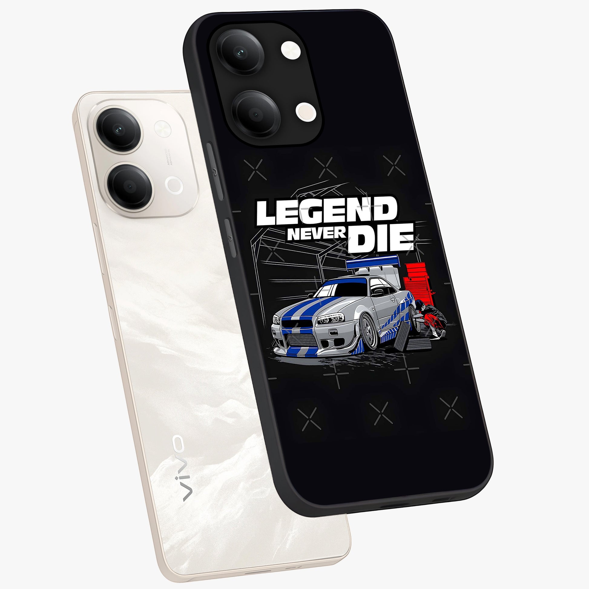 Midnight Racing Legacy Glass Case displayed in angled mockup highlighting dynamic automotive design with bold midnight aesthetic.