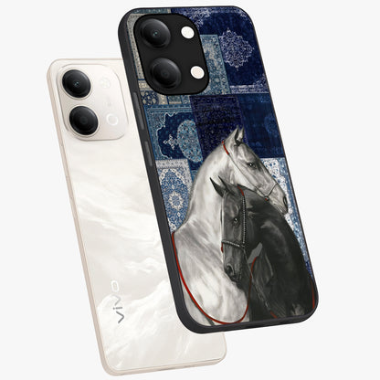 Midnight Stallion Blues Glass Case displayed in angled mockup highlighting powerful stallion illustration with deep midnight tones.