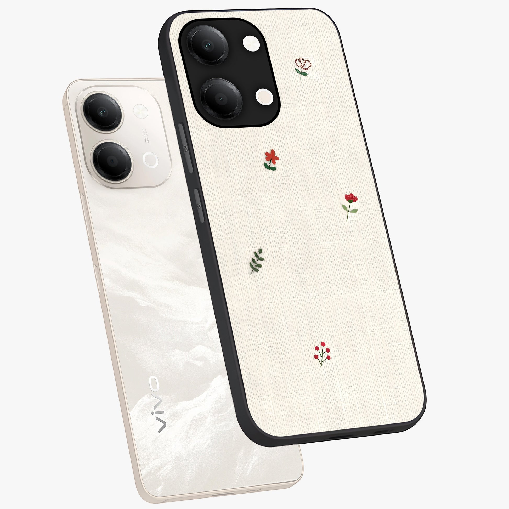 Minimalistic Blue With White Flower Pattern Glass Case displayed in angled mockup highlighting simple floral design with minimal aesthetic.