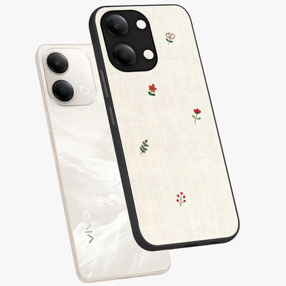 Minimalistic Blue With White Flower Pattern Glass Case displayed in angled mockup highlighting simple floral design with minimal aesthetic.