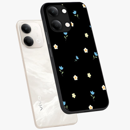 Minimal Petal Whispers Glass Case displayed in angled mockup highlighting delicate petal design with clean minimal aesthetic.