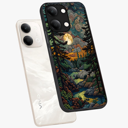 Moonlight Forest Dream Glass Case displayed in angled mockup highlighting dreamy forest design with glowing moon aesthetic.