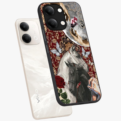 Moonlit Royal Stallion Glass Case displayed in angled mockup highlighting powerful stallion illustration with royal night aesthetic.