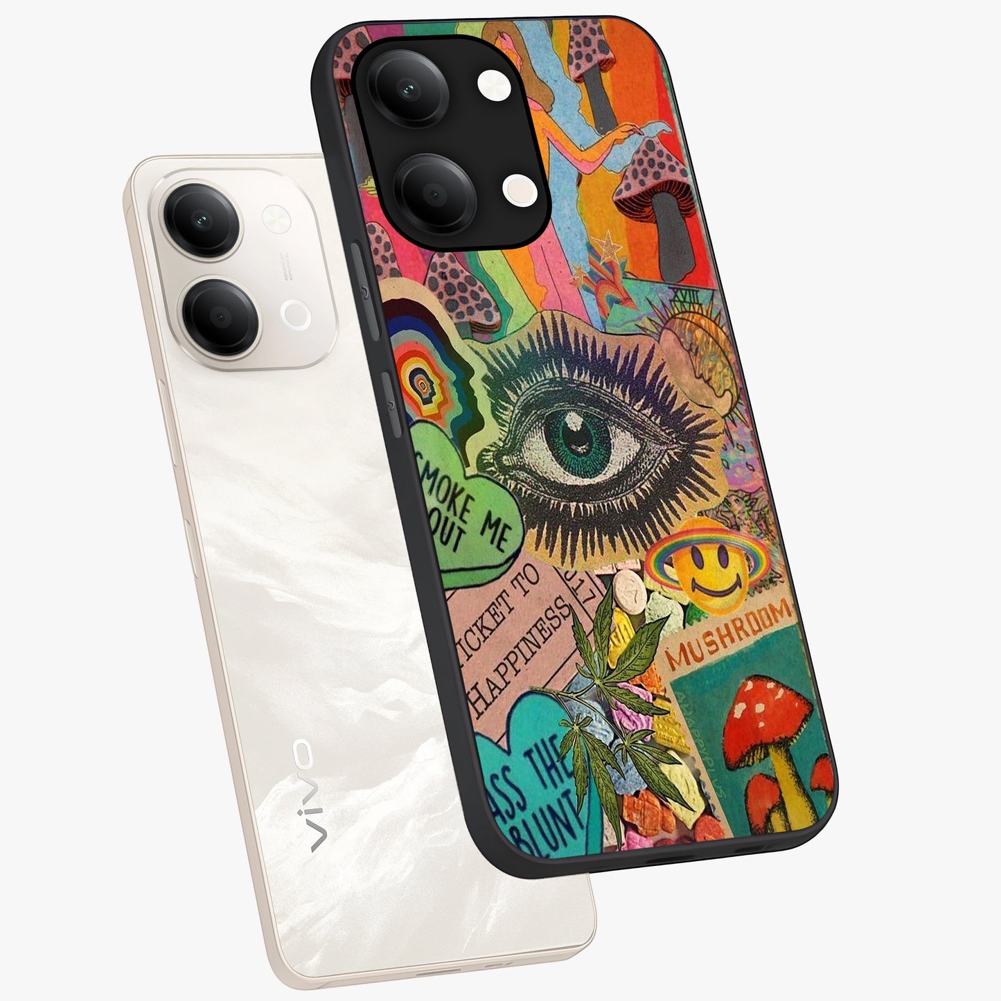 Mystic Eye Wonderland Glass Case displayed in angled mockup highlighting magical eye illustration with dreamy aesthetic.