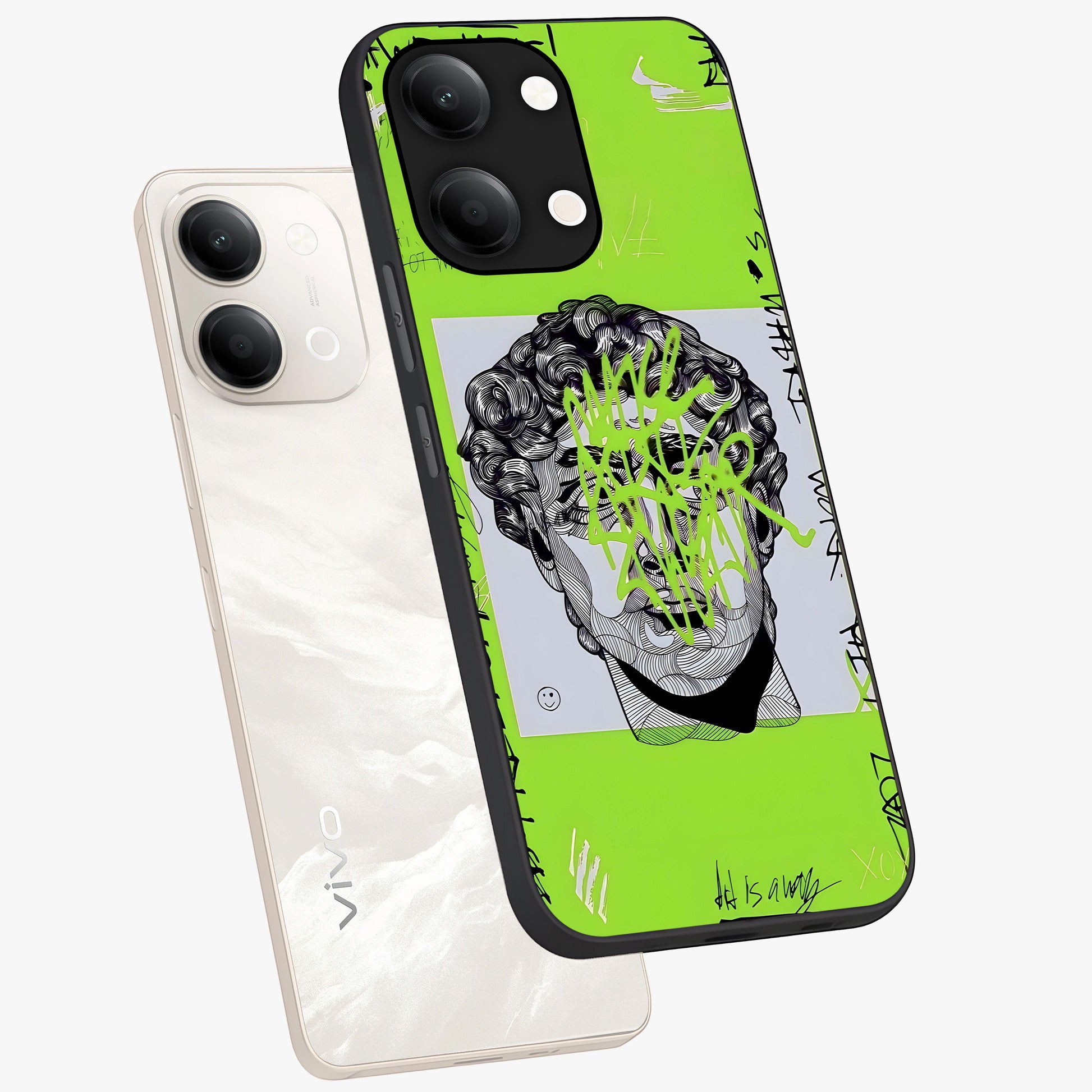 Neo Graffiti Rebellion Glass Case displayed in angled mockup highlighting urban street art design with rebellious aesthetic.