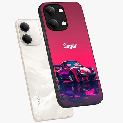 Neon Pink Porsche Glass Case displayed in angled mockup highlighting sleek neon pink car design with racing aesthetic.