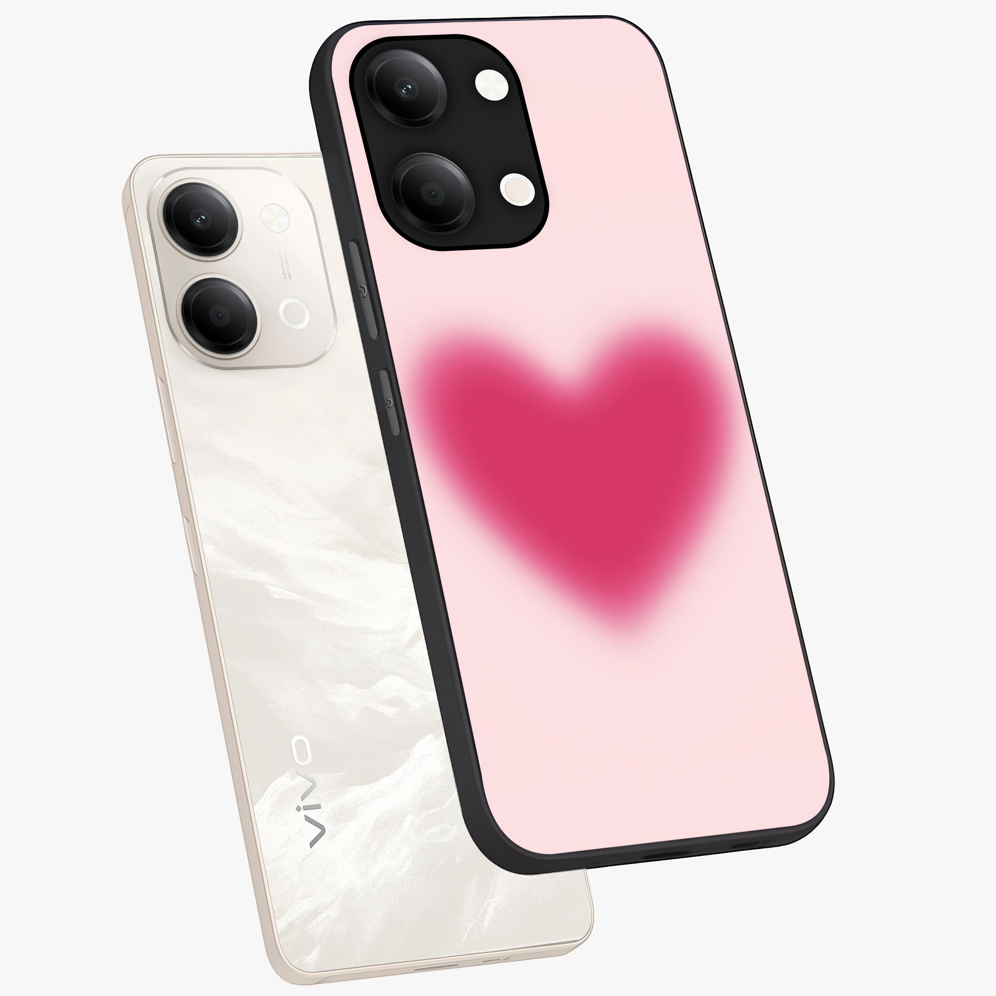 Pink Aura Heart Glass Case displayed in angled mockup highlighting vibrant pink heart design with dreamy aura aesthetic.