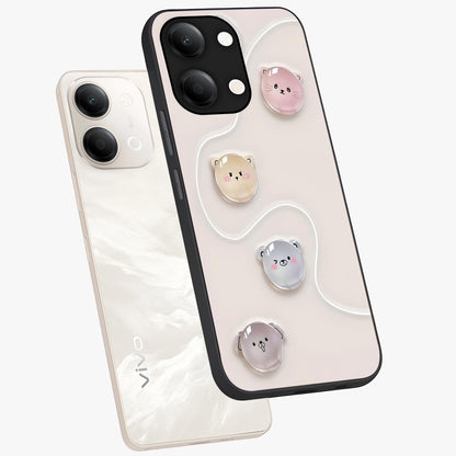 Puffy Face Parade Glass Case displayed in angled mockup highlighting playful cartoon face design with fun aesthetic.