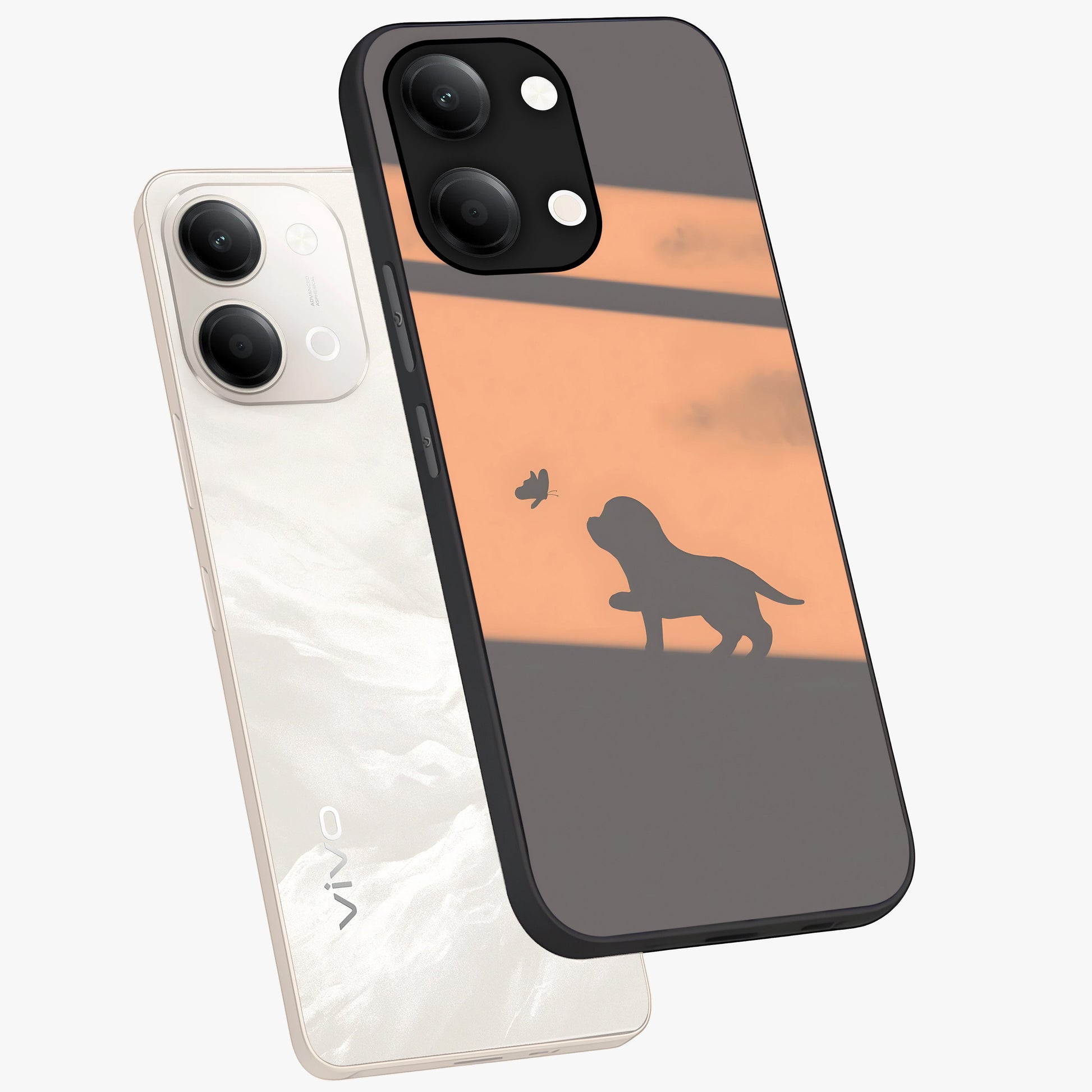 Puppy Shadow Art Glass Case displayed in angled mockup highlighting playful dog illustration with artistic shadow aesthetic.