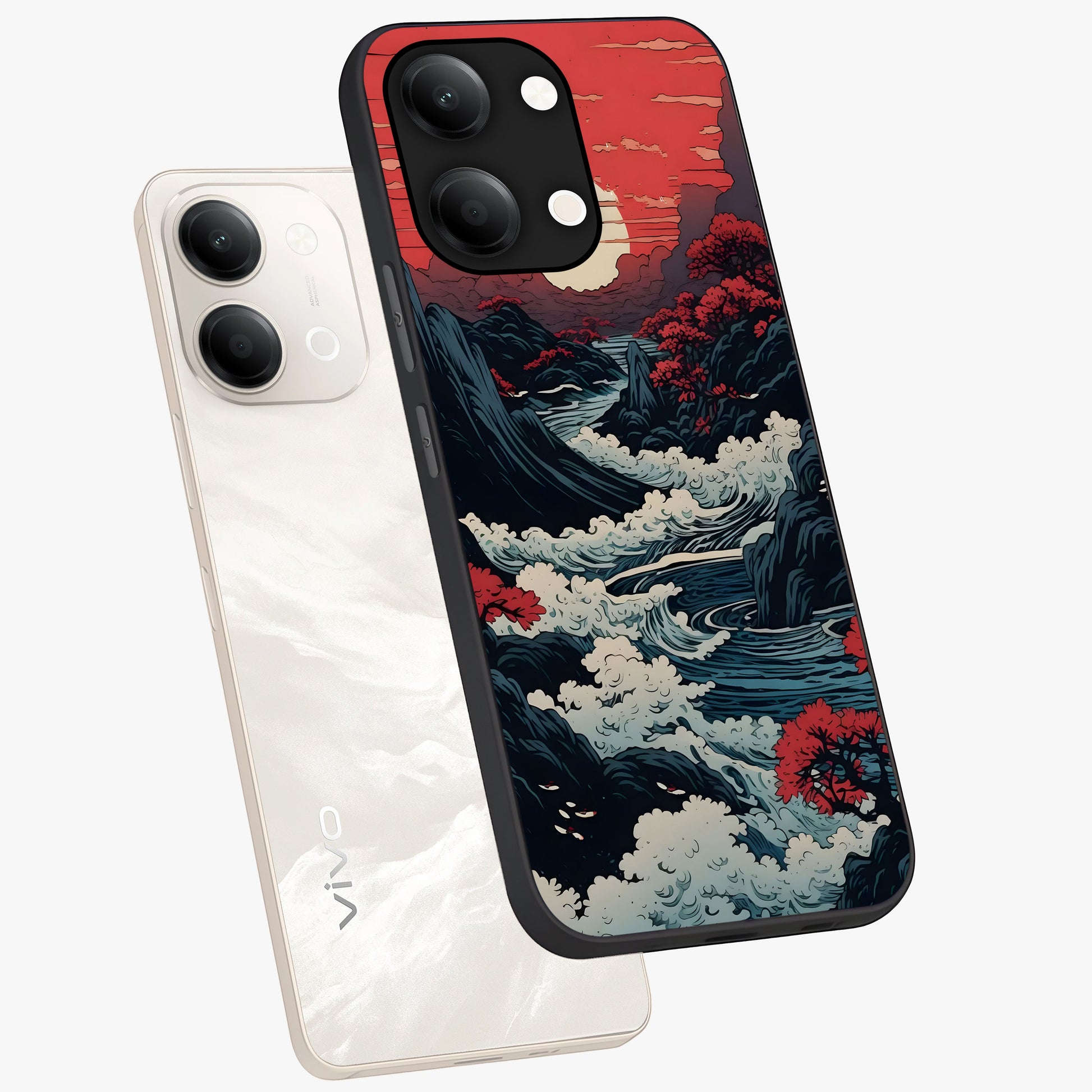 Red Sunset Scenery Glass Case displayed in angled mockup highlighting glowing sunset sky design with scenic aesthetic.