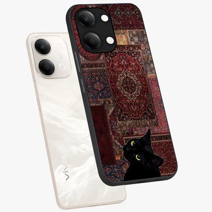 Regal Magic Cat Apple Glass Case displayed in angled mockup highlighting whimsical feline design with fantasy aesthetic.