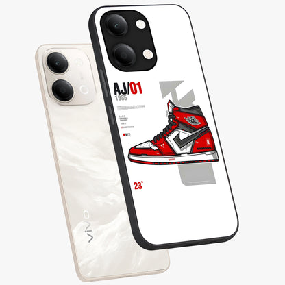 Retro Sneaker Blueprint Glass Case displayed in angled mockup highlighting detailed shoe design with sporty retro aesthetic.
