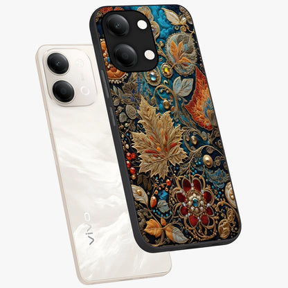 Royal Jewel Garden Glass Case displayed in angled mockup highlighting vibrant jewel inspired floral design with elegant aesthetic.