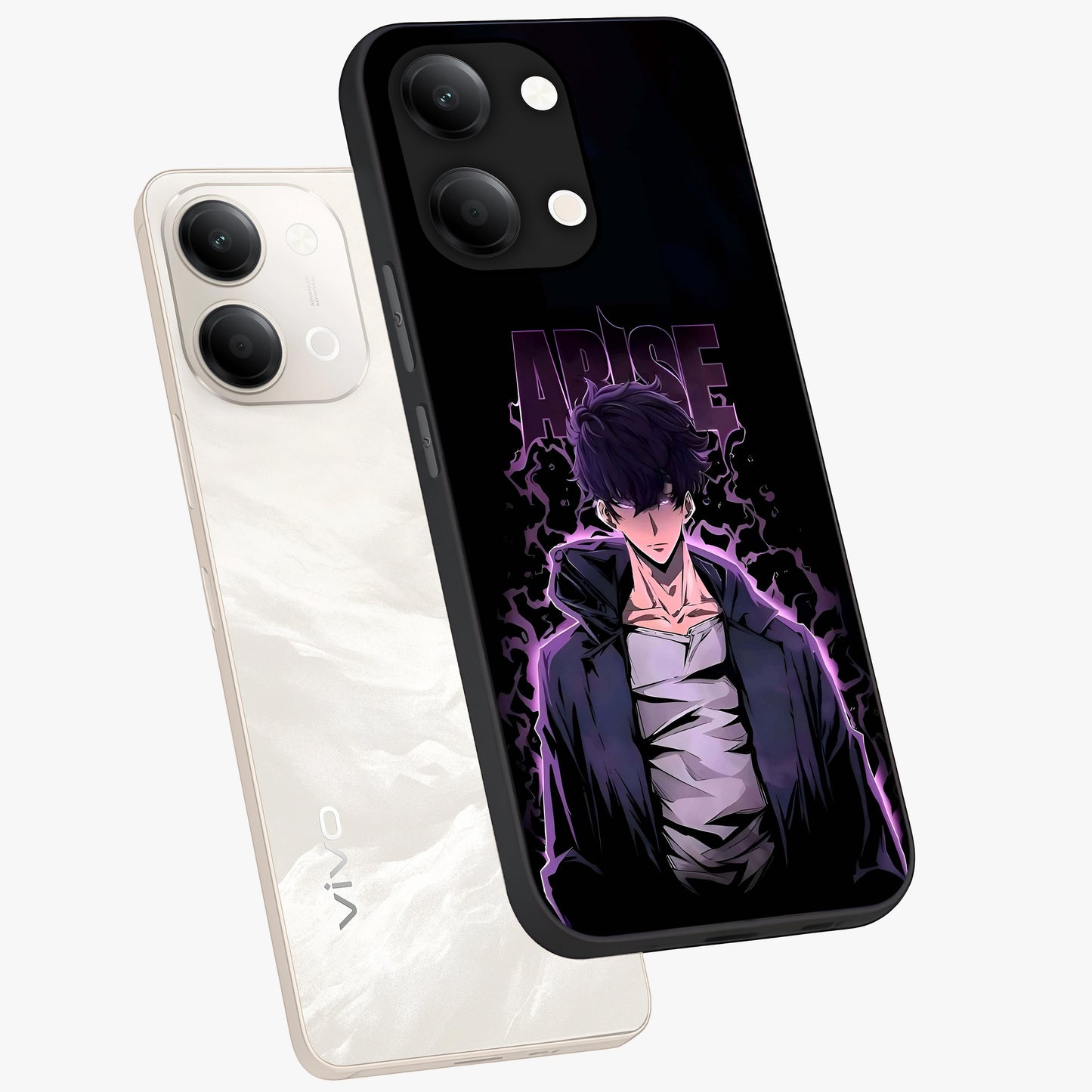 Shadow Monarch Awakening Glass Case displayed in angled mockup highlighting dramatic shadow warrior design with fantasy aesthetic.