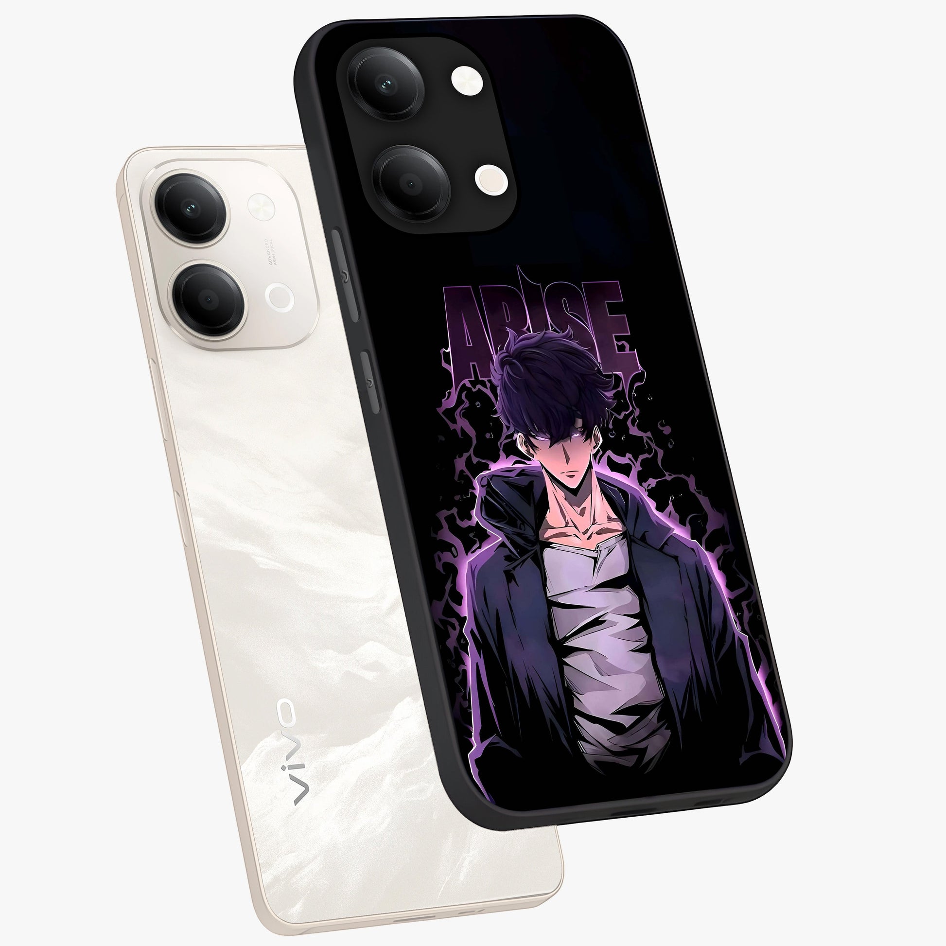 Shadow Monarch Awakening Glass Case displayed in angled mockup highlighting dramatic shadow warrior design with fantasy aesthetic.