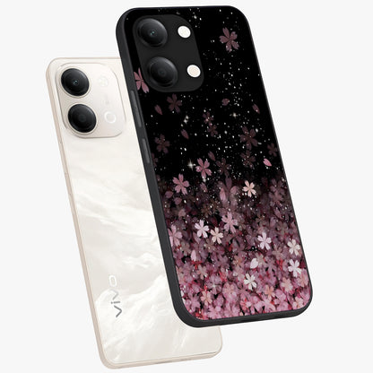 Small Starry Flowers Glass Case displayed in angled mockup highlighting tiny flower pattern with celestial aesthetic style.