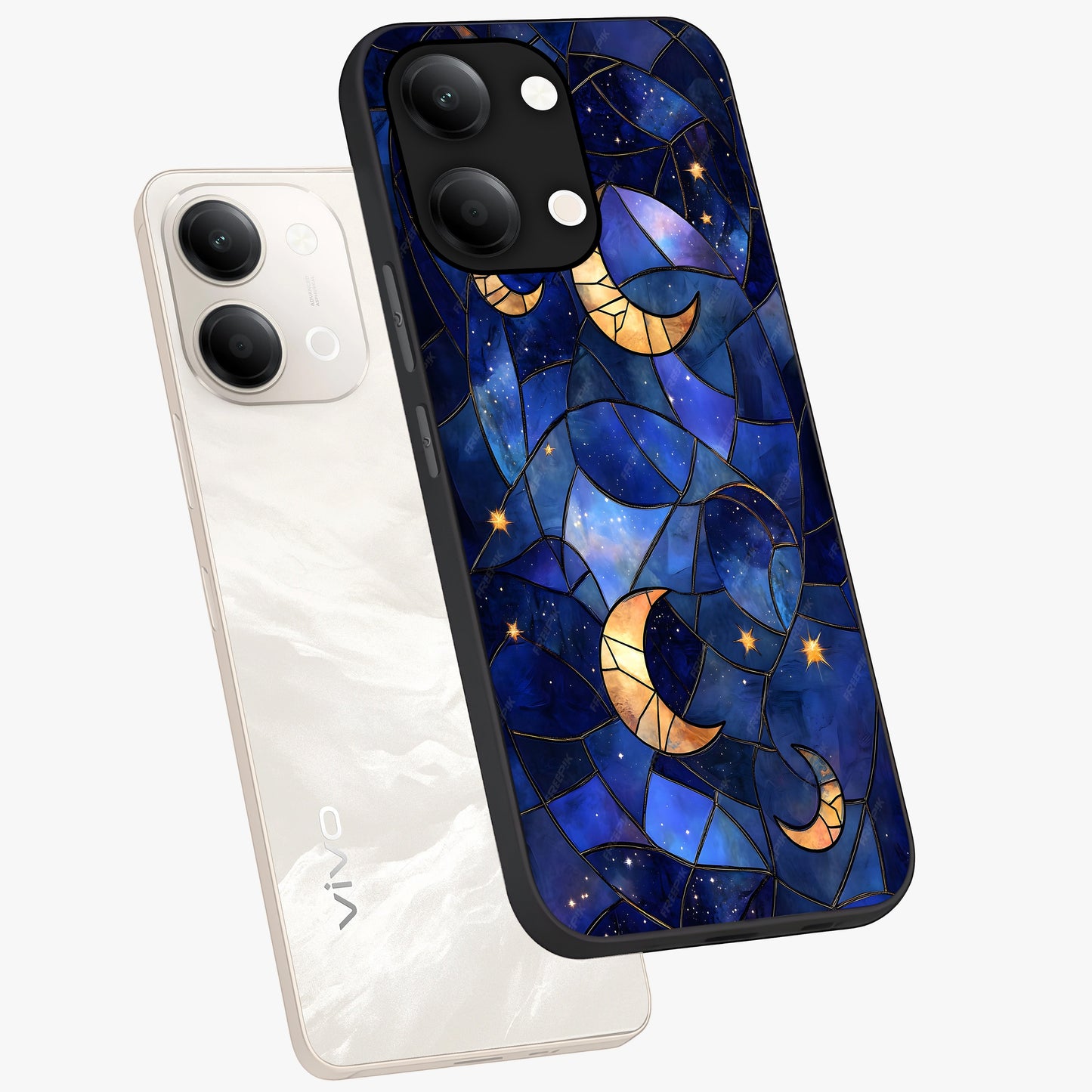 Starlit Sky Tapestry Glass Case displayed in angled mockup highlighting celestial night pattern with artistic aesthetic style.