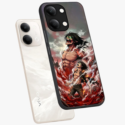 Titan Awakening Fury Glass Case displayed in angled mockup highlighting dramatic giant warrior design with bold anime aesthetic.