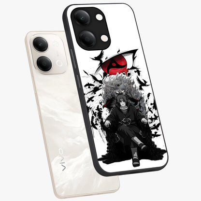 Uchiha Shadow Throne Glass Case displayed in angled mockup highlighting glowing aquatic design with celestial aesthetic.