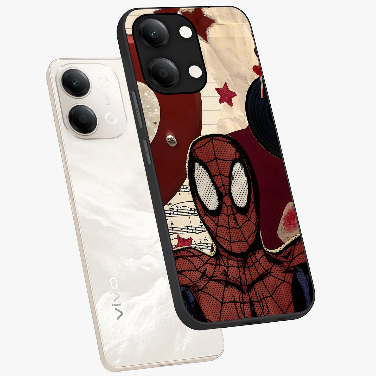 Web Warrior Vibes Glass Case displayed in angled mockup highlighting dynamic web design with comic style aesthetic.