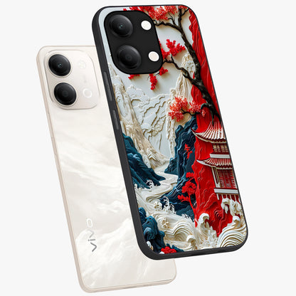 Whispers Of Sakura Waves Glass Case displayed in angled mockup highlighting flowing sakura design with soft floral aesthetic.