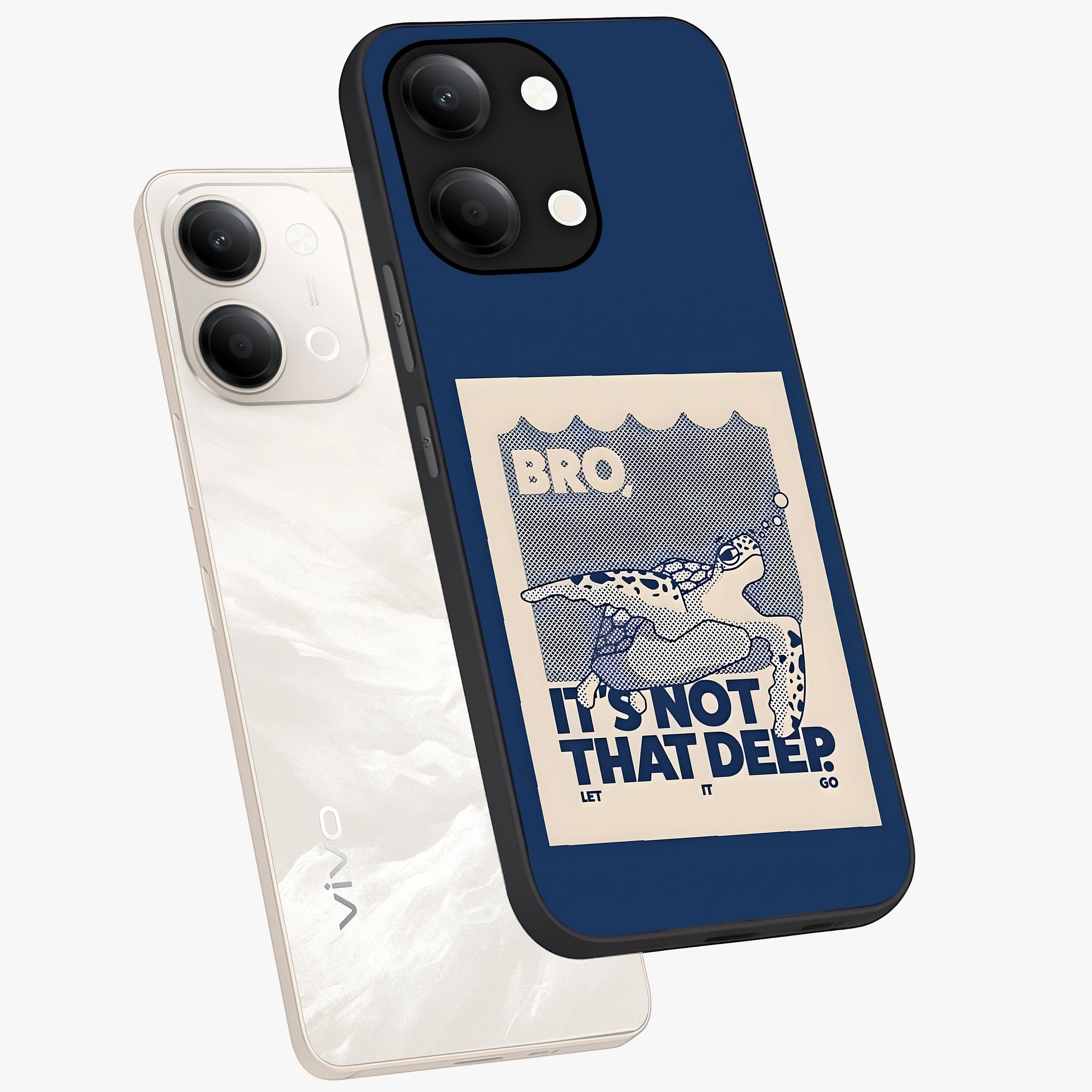 Worry Less Swim Glass Case displayed in angled mockup highlighting fun typography design with relaxed aesthetic style.