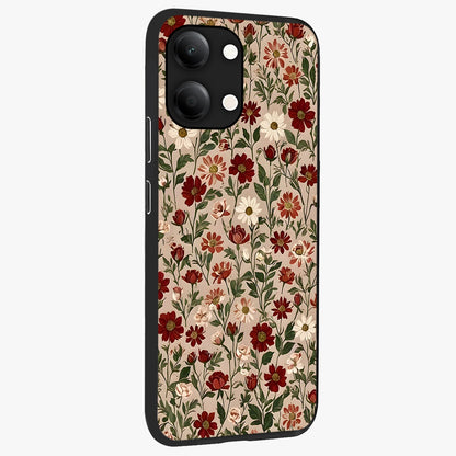 Biege Flower With Leaf Glass Case upright view showcasing delicate beige flower illustration with clean botanical style.