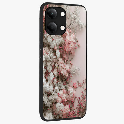 Blush Blossom Cloud Glass Case upright view showcasing calm floral cloud artwork with gentle dreamy theme.