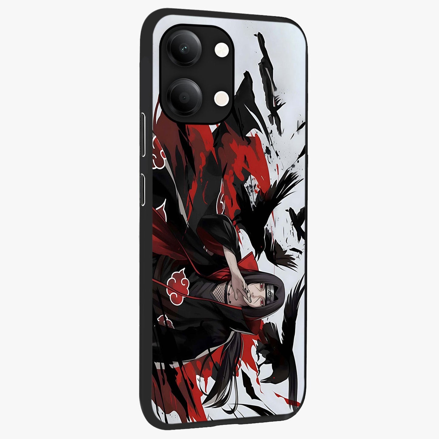 Crimson Crow Illusion Glass Case upright view showcasing striking crow illusion artwork with intense crimson theme.
