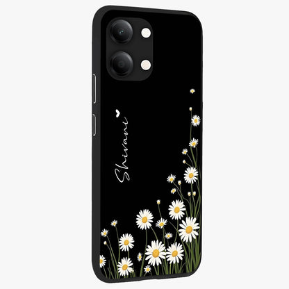 Daisy Cascade Custom Name Glass Case upright view showcasing elegant floral cascade design with personalized aesthetic.