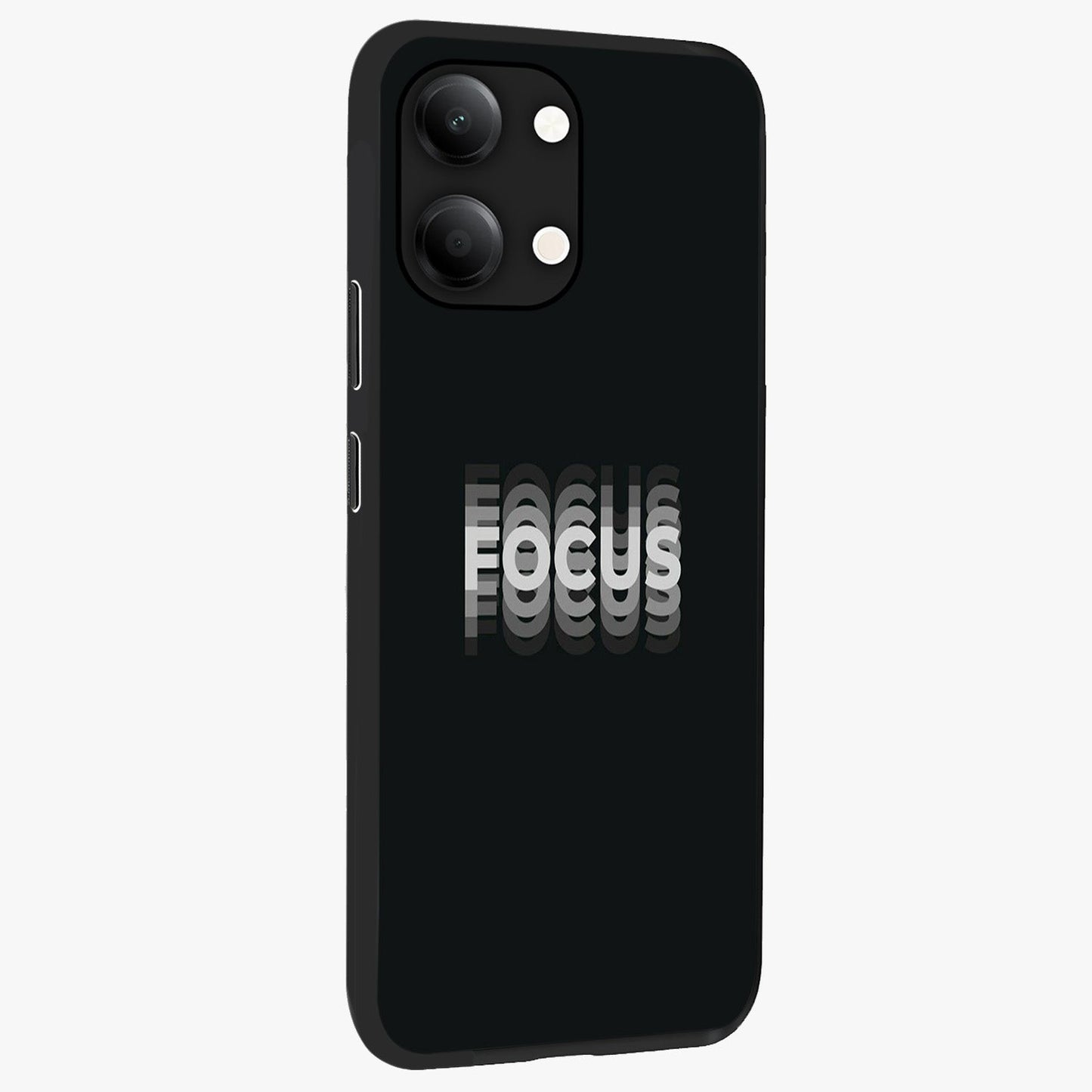 Focus Mode On Glass Case upright view showcasing strong typography statement with sleek motivational theme.