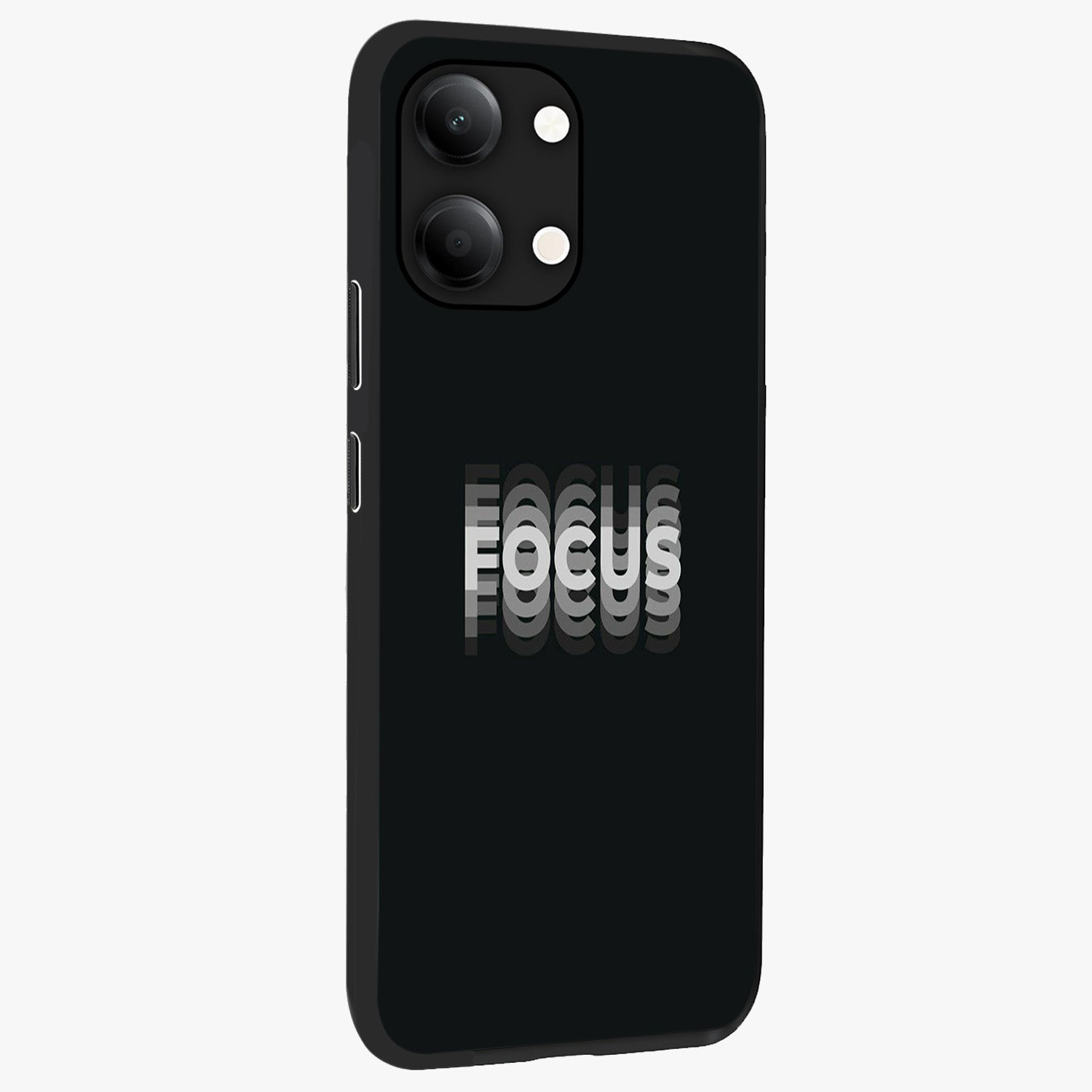 Focus Mode On Glass Case upright view showcasing strong typography statement with sleek motivational theme.