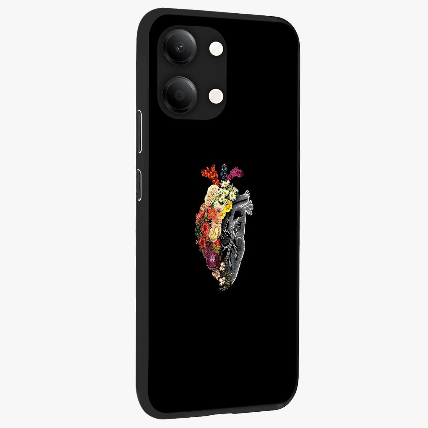 Heart With Flowers Glass Case upright view showcasing decorative heart and floral artwork with sweet romantic theme.
