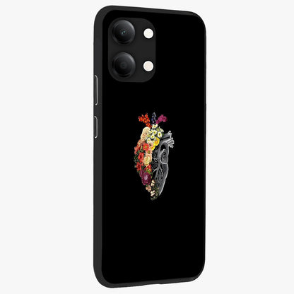 Heart With Flowers Glass Case upright view showcasing decorative heart and floral artwork with sweet romantic theme.