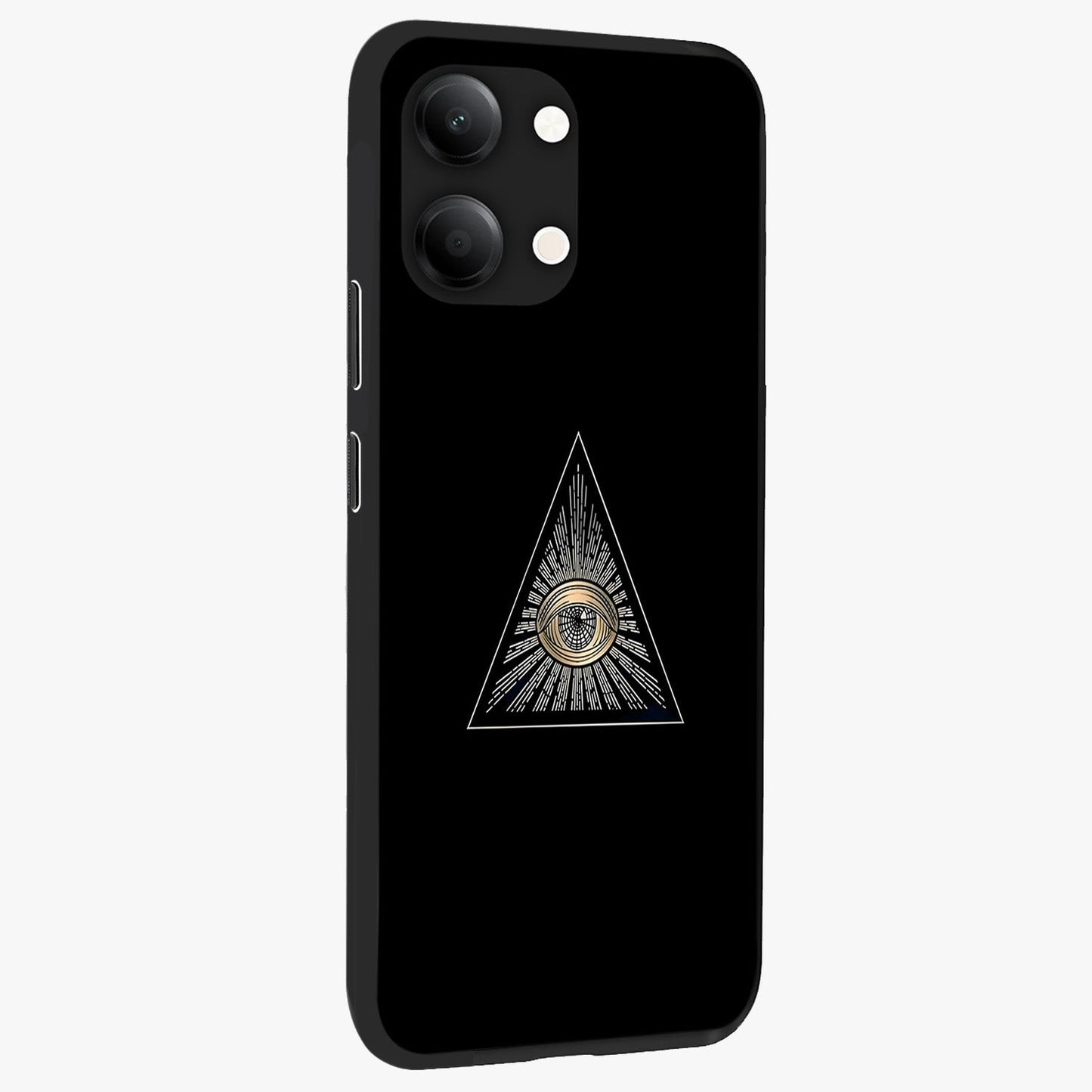Illuminati Evil Glass Case upright view showcasing striking illuminati artwork with mysterious symbolic theme.