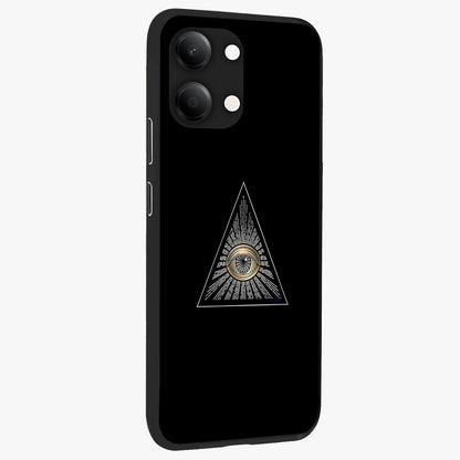 Illuminati Evil Glass Case upright view showcasing striking illuminati artwork with mysterious symbolic theme.
