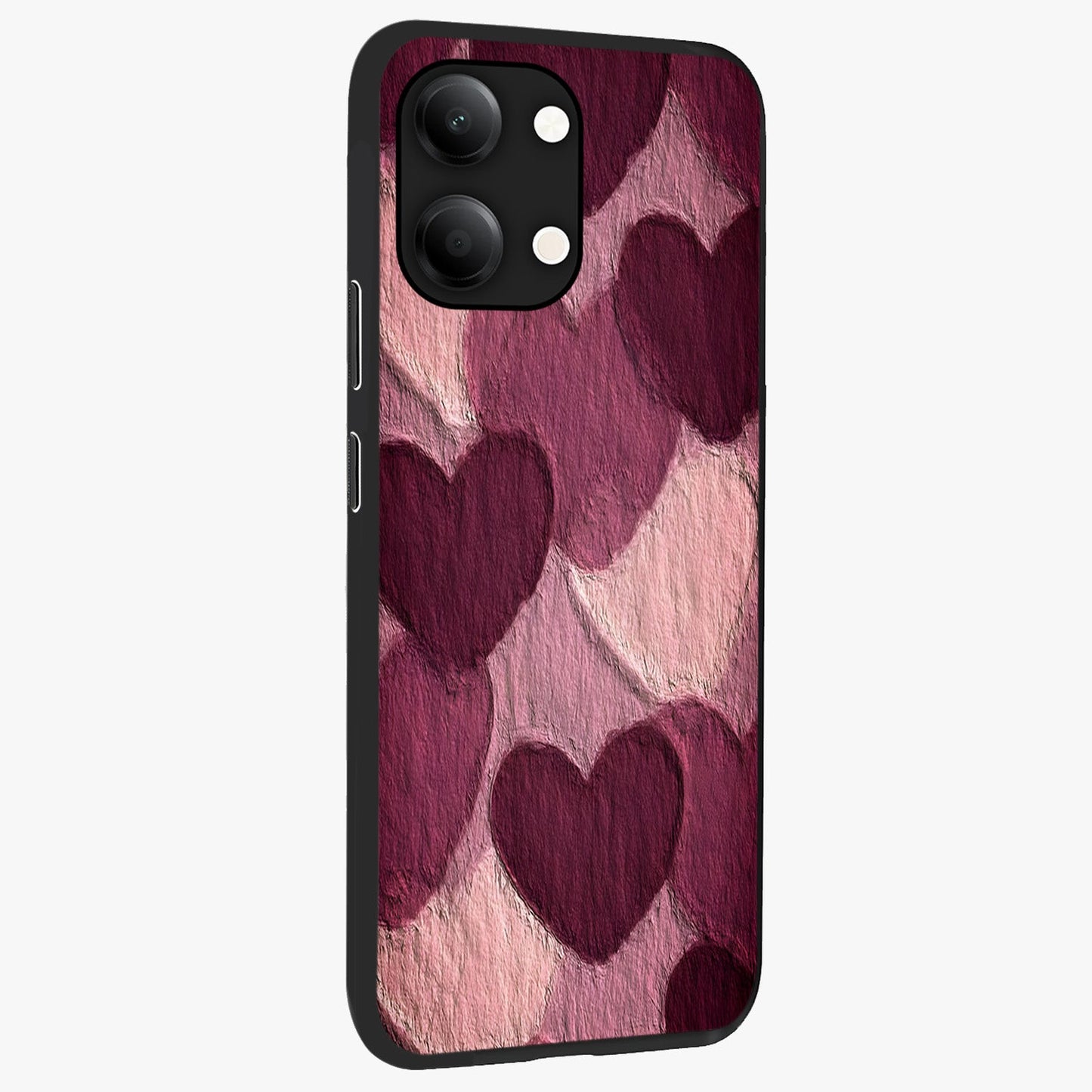 Layered Paper Hearts Glass Case upright view showcasing decorative layered heart artwork with sweet love theme.