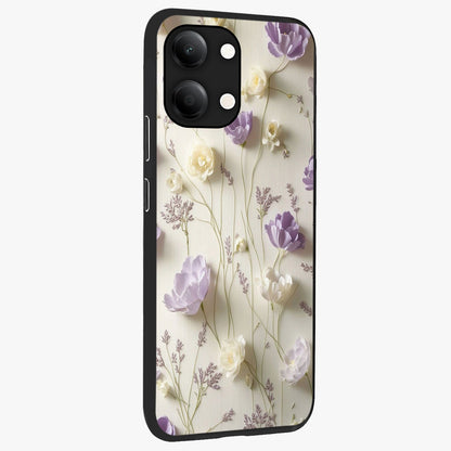 Lilac Breeze Harmony Glass Case upright view showcasing delicate lilac artwork with peaceful floral theme.