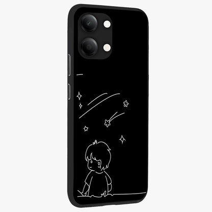 Line Art Boy With Shooting Stars Glass Case upright view showcasing artistic shooting star illustration with minimal style.