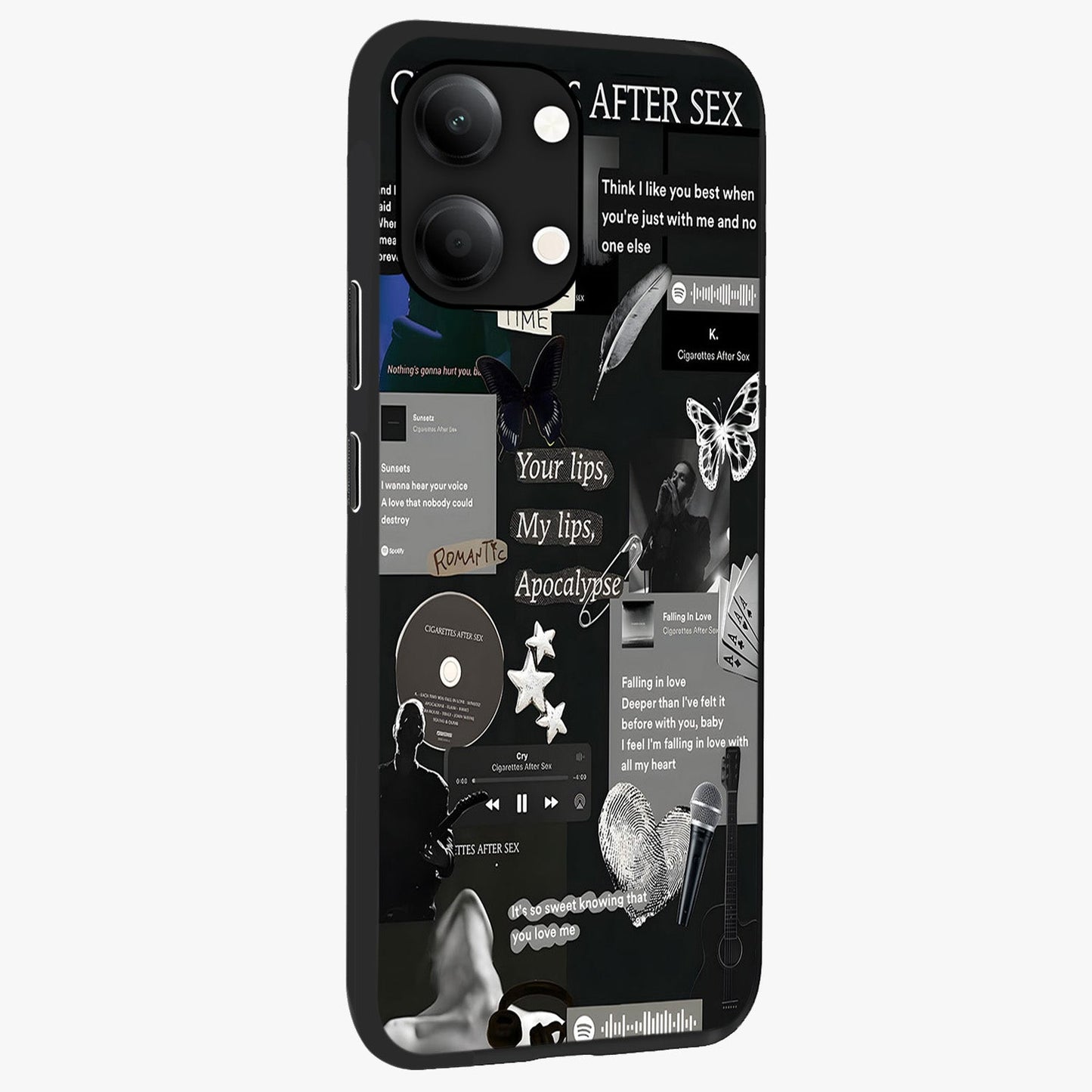 Midnight Love Echo Glass Case upright view showcasing expressive romantic artwork with dreamy midnight theme.