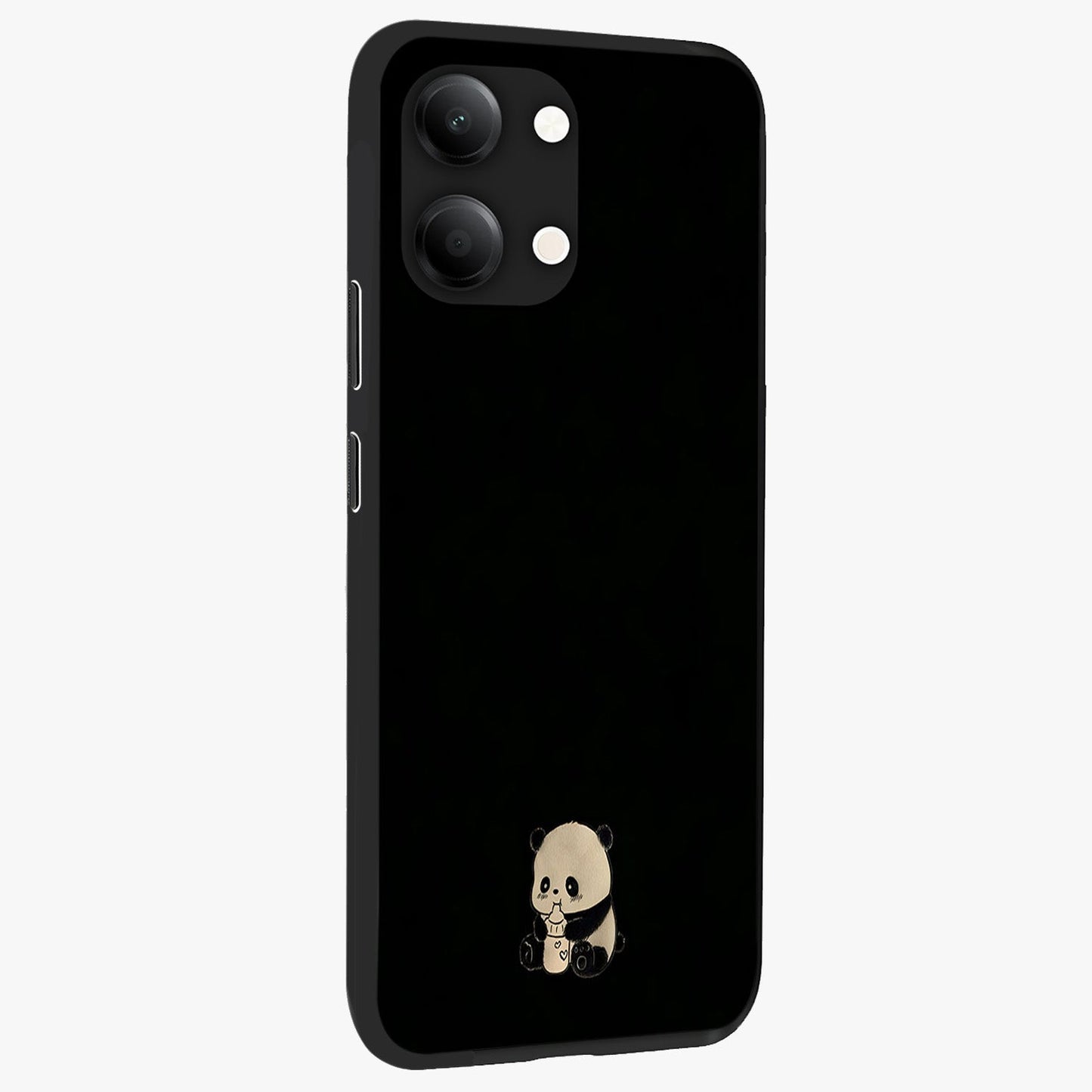 Midnight Panda Love Glass Case upright view showcasing charming panda artwork with playful romantic theme.