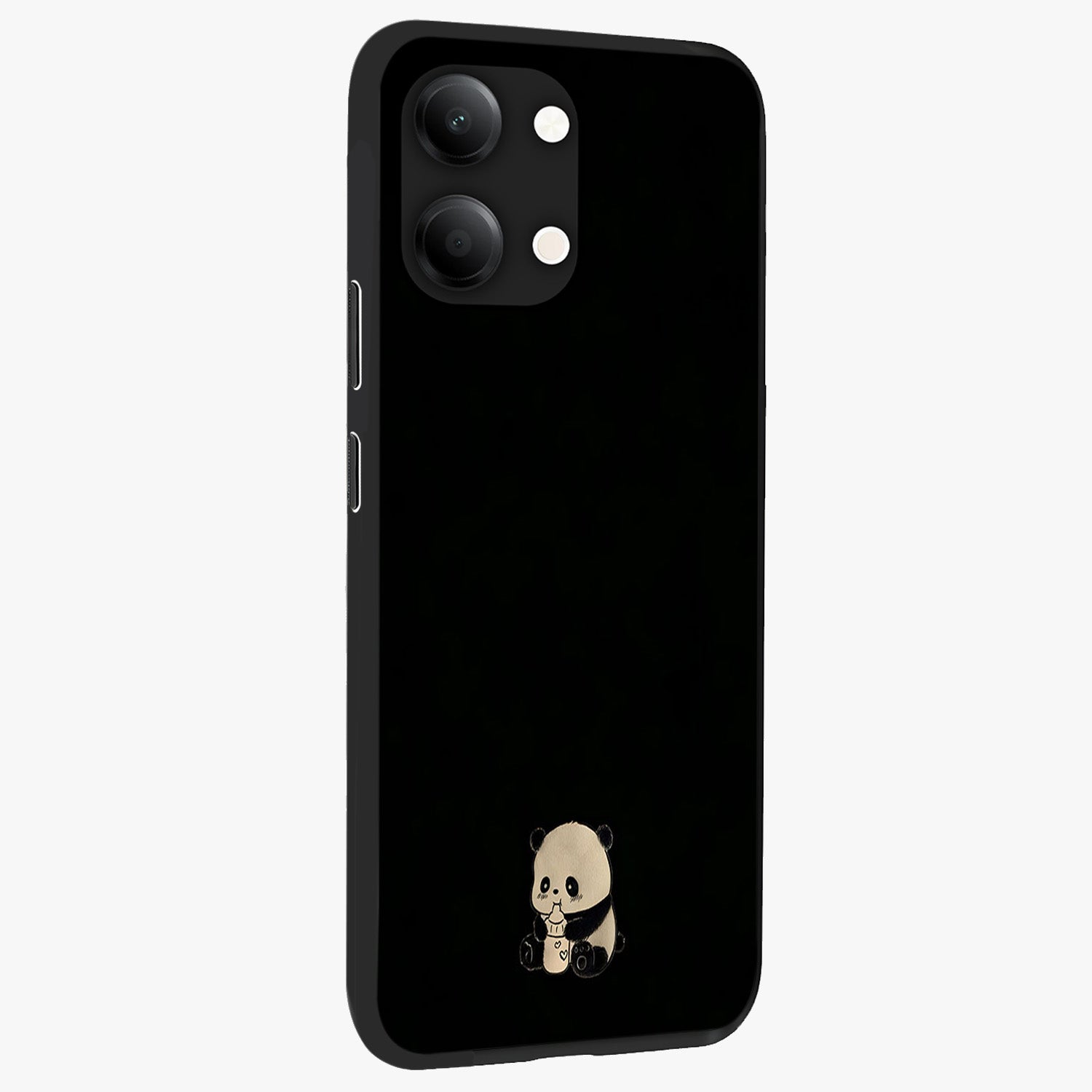 Midnight Panda Love Glass Case upright view showcasing charming panda artwork with playful romantic theme.