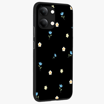 Minimal Petal Whispers Glass Case upright view showcasing elegant floral artwork with modern minimalist style.
