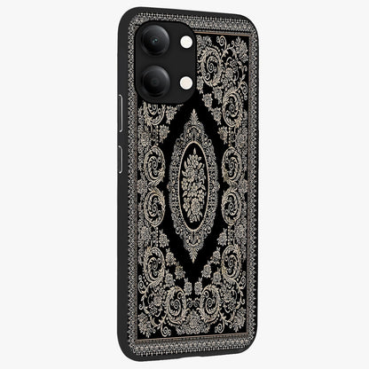 Noir Bloom Elegance Glass Case upright view showcasing graceful floral artwork with luxurious dark theme.