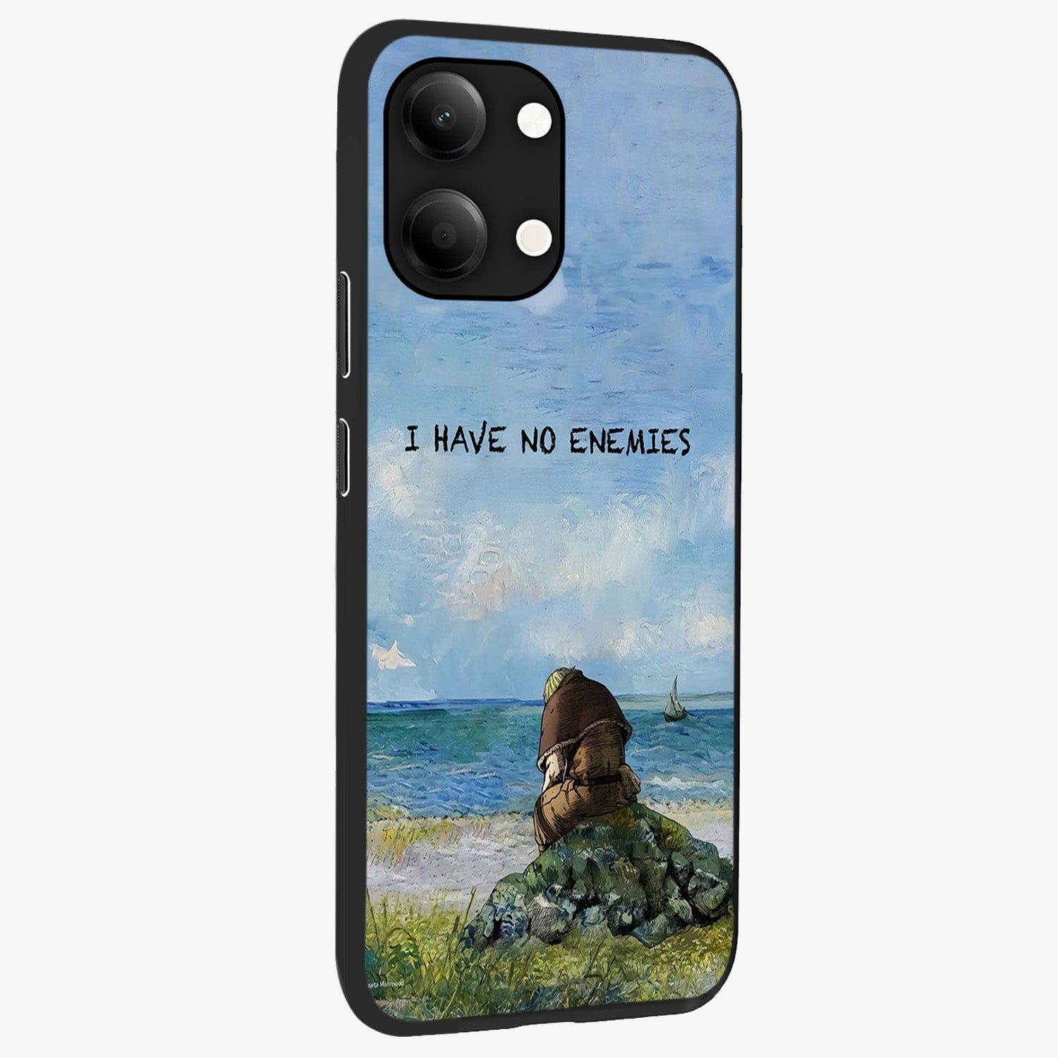 Peace Beyond War Glass Case upright view showcasing powerful peace symbol artwork with inspirational theme.
