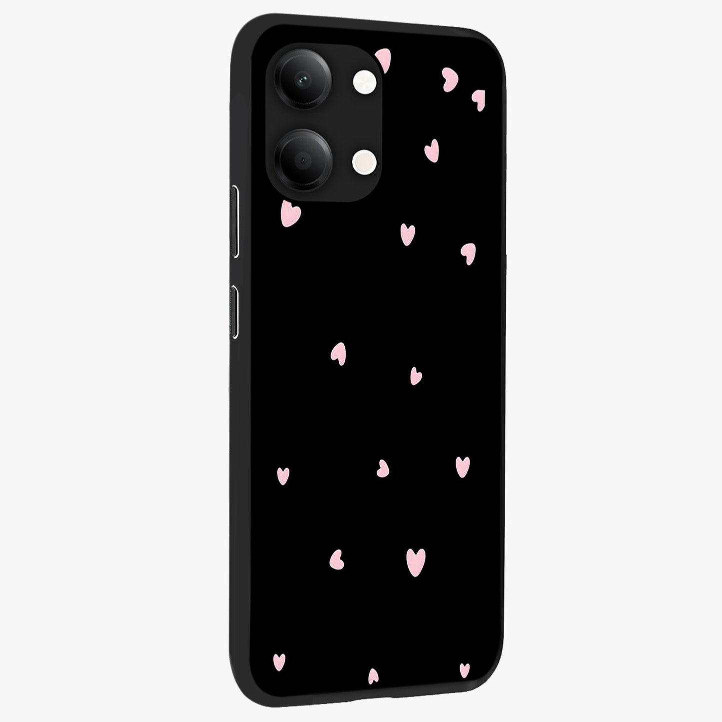 Pink Love Drops Glass Case upright view showcasing charming heart drop artwork with romantic playful theme.