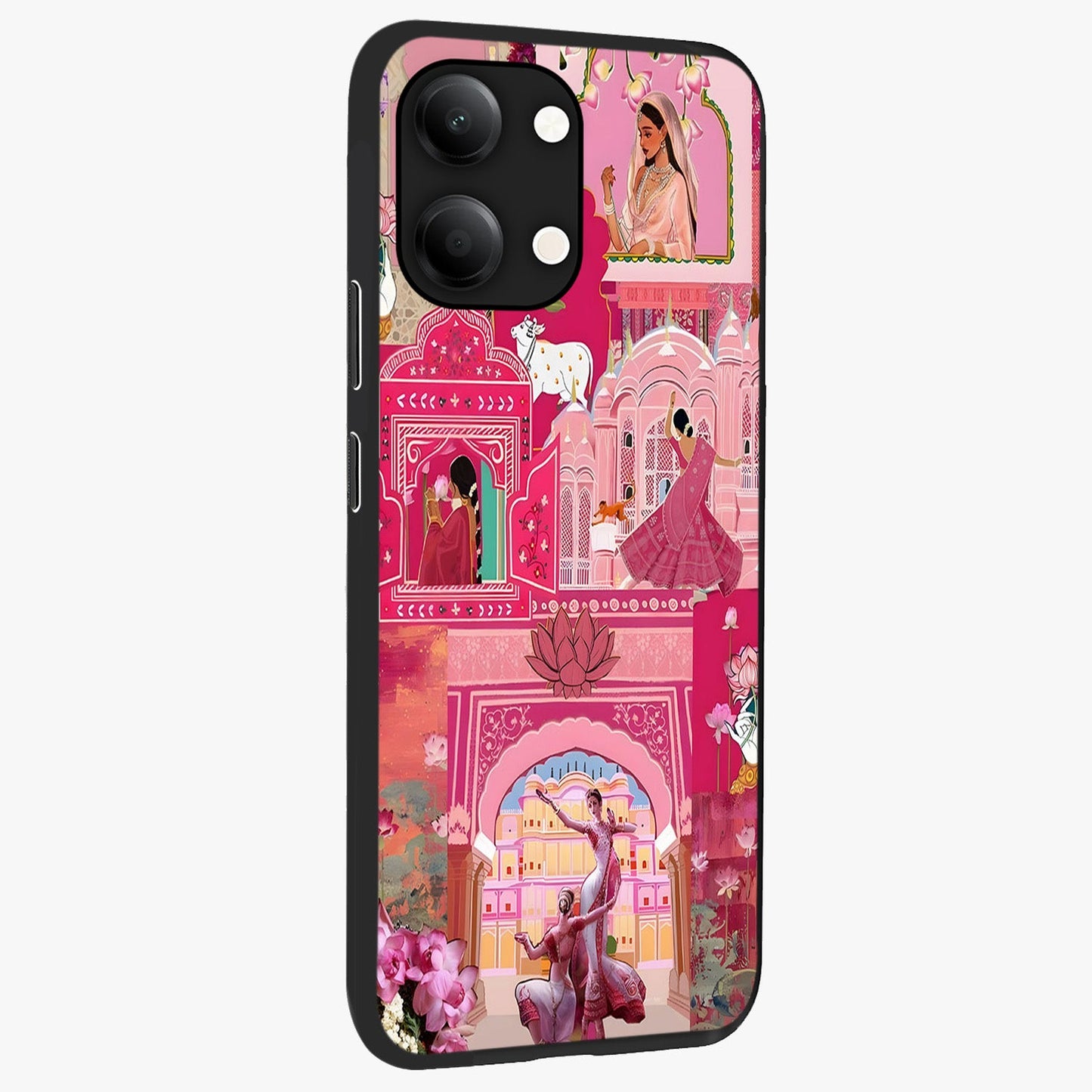 Pink Palace Muse Glass Case upright view showcasing artistic palace artwork with graceful royal theme.