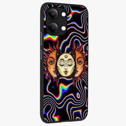 Psychedelic Sun Glass Case upright view showcasing trippy sun artwork with bold psychedelic theme.