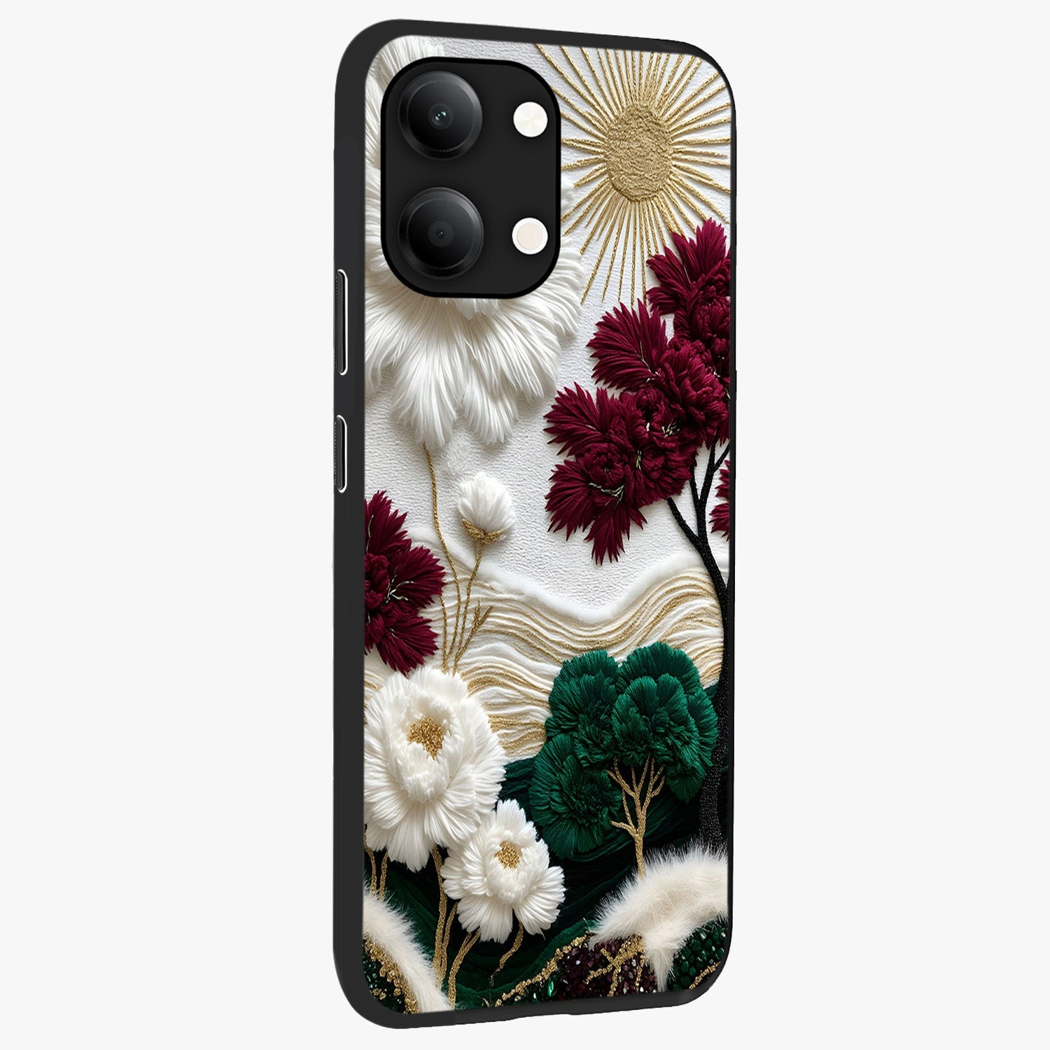 Radiant Bloom Elegance Glass Case upright view showcasing decorative flower artwork with refined botanical theme.